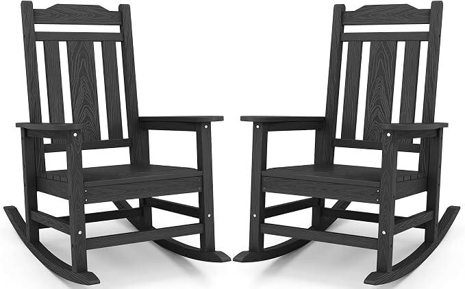 SERWALL HDPE Oversized Outdoor Rocking Chairs Set of 2, Patio Rocker, All by SERWALL