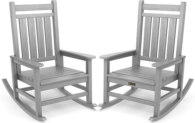 SERWALL Outdoor Rocking Chair Set of 2, Sliver Gray | 21.1" Widened Seat adds by SERWALL