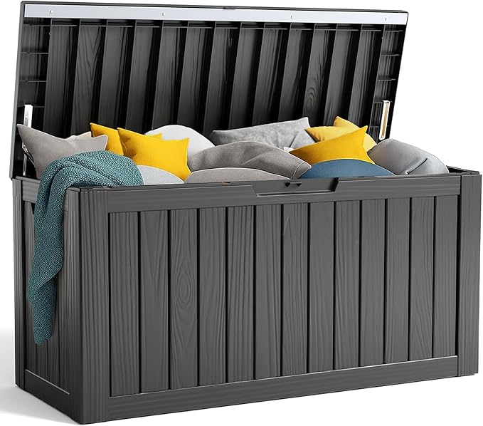 PatioZen 90 Gallon Resin Deck Box, Lockable Patio Outdoor Storage Box by OutdoorLivingPerfected
