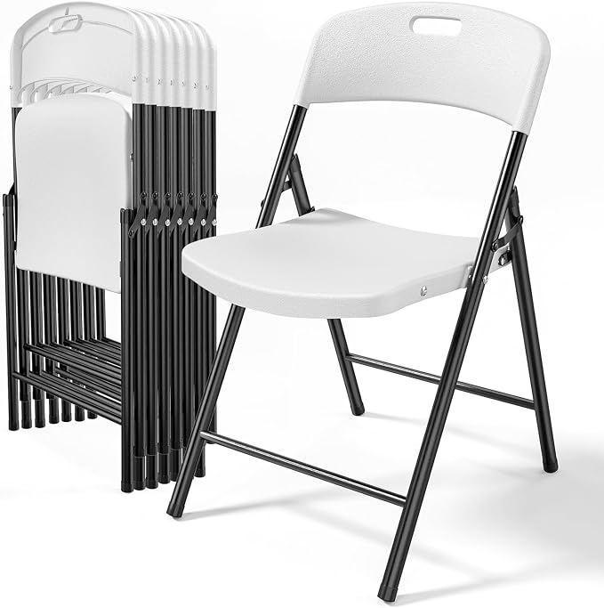 Bonnlo 8-Pack White Plastic Folding Chairs, Portable Seat by Bonnlo
