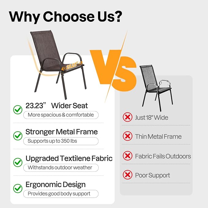 Patio Chairs Set of 4, Stackable High Back Outdoor Dining Chairs - Image 4