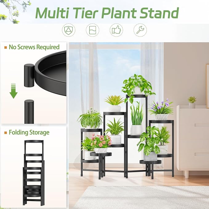 iDavosic.ly Plant Stand Indoor Outdoor, 10 Tier Metal Corner Shelf, Folding - Image 4