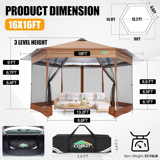 COBIZI 16x16 Pop Up Gazebo Tent - Image 6