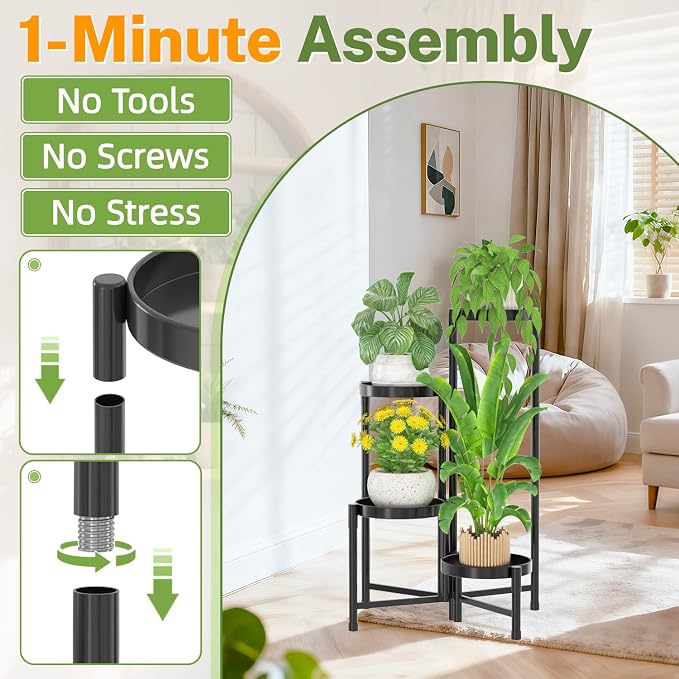 iDavosic.ly Plant Stand Indoor Outdoor, 4 Tier Metal Corner Shelf, Folding - Image 2