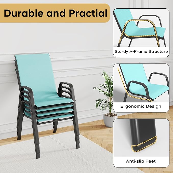Patio Dining Chairs Set of 4 Outdoor Stackable Dining Chairs - Image 7