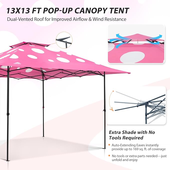 EAGLE PEAK 13x13 Pop Up Canopy Tent, Auto Extended Eaves, Heavy Duty Outdoor - Image 4