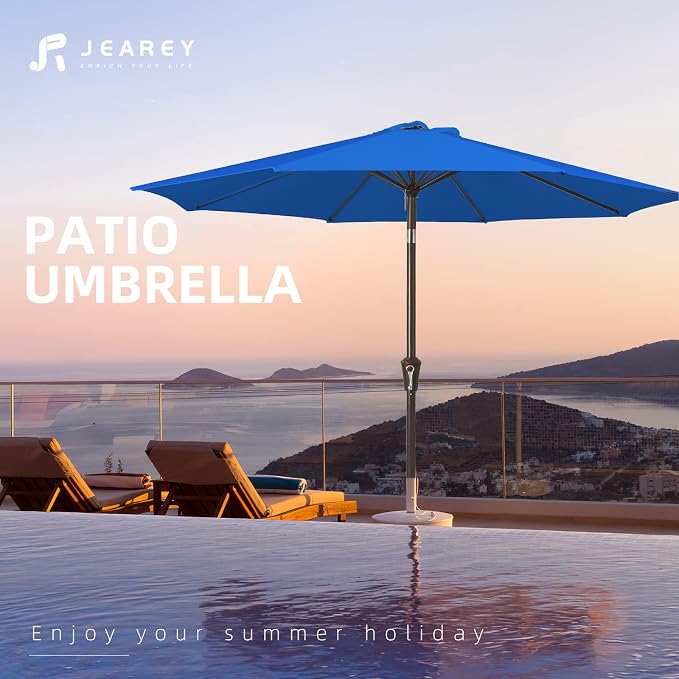 JEAREY 9FT Outdoor Patio Umbrella, Market Umbrella, Royal Blue | Outdoor Table - Image 7