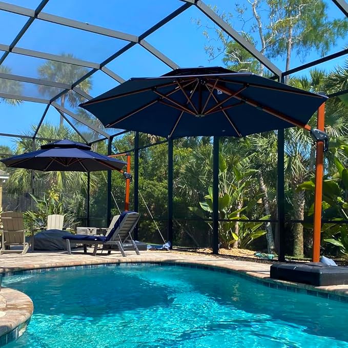PURPLE LEAF Patio Umbrella 13ft Extra Large Wood-Grain Finish, UPF 50+ sun by PURPLELEAF