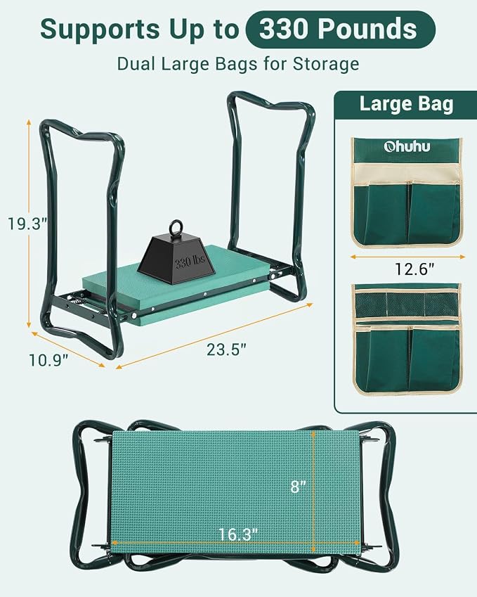 Ohuhu Garden Kneeler and Seat 8" Wider Pad Heavy Duty 2-in-1 Foldable Stool | - Image 2