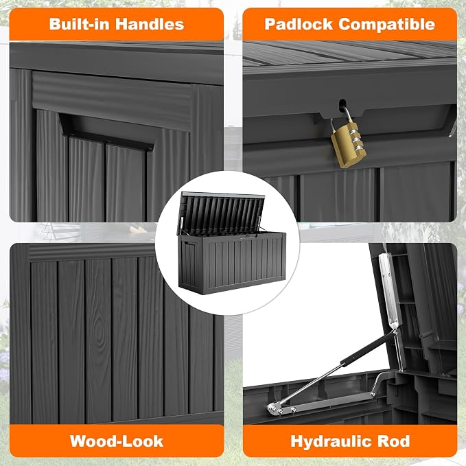 PatioZen 90 Gallon Resin Deck Box, Lockable Patio Outdoor Storage Box - Image 3