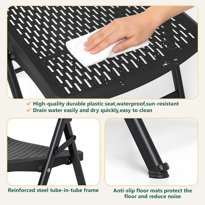 Black Folding Chairs 4-Pack, Breathable Plastic - Image 7