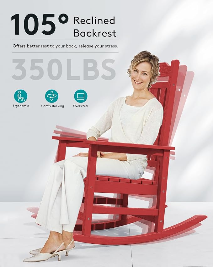 SERWALL HDPE Oversized Outdoor Rocking Chairs Set of 2, Patio Rocker, All - Image 5