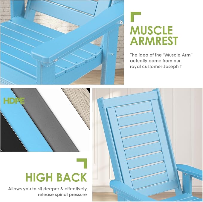 GREENVINES Outdoor Rocking Chairs Set, 2 Rockers w/ 1 Side Table, Arctic | - Image 7