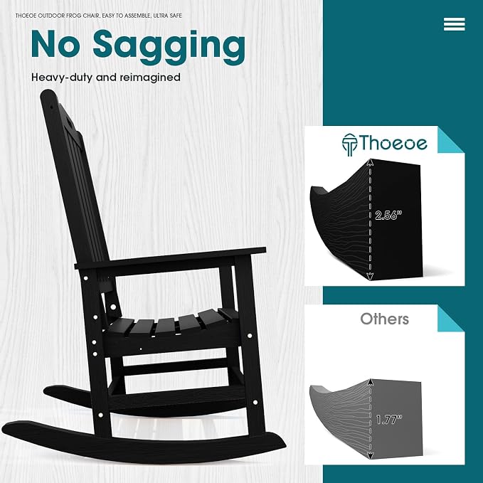 THOEOE Outdoor Rocking Chairs Set of 2, Oversized Patio Rocking Chair | HDPE - Image 6