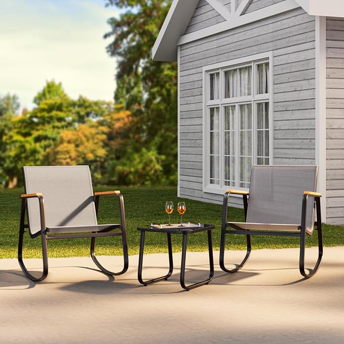 3 Pieces Patio Furniture Set, Outdoor Textilene Furniture Set, A Tempered Glass - Image 8