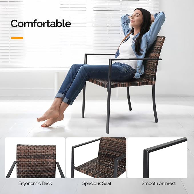 VINGLI Stackable Wicker Chairs Outdoor Dining Chairs Set of 2, All-Weather - Image 5