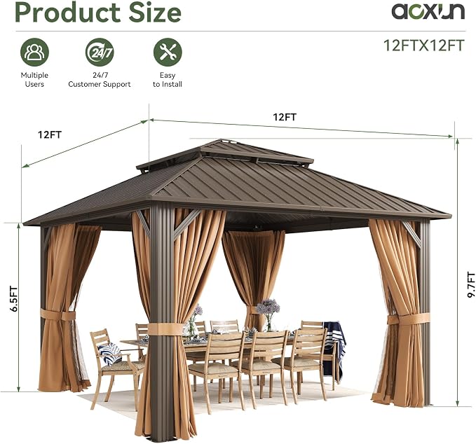 Aoxun Gazebo 12x12 Hardtop Gazebo - Image 2