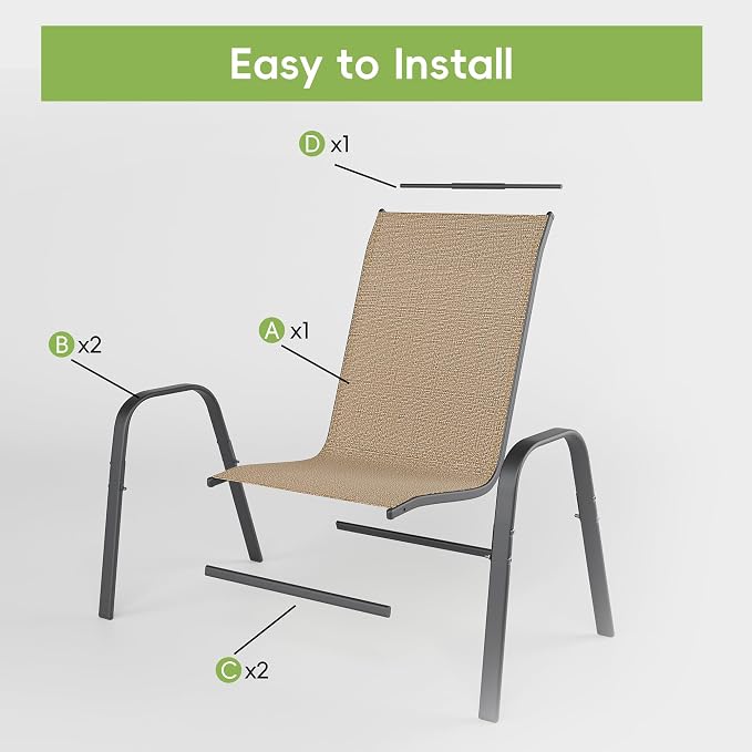 Patio Chairs Set of 4, Outdoor Dining Chairs Stackable - Image 6
