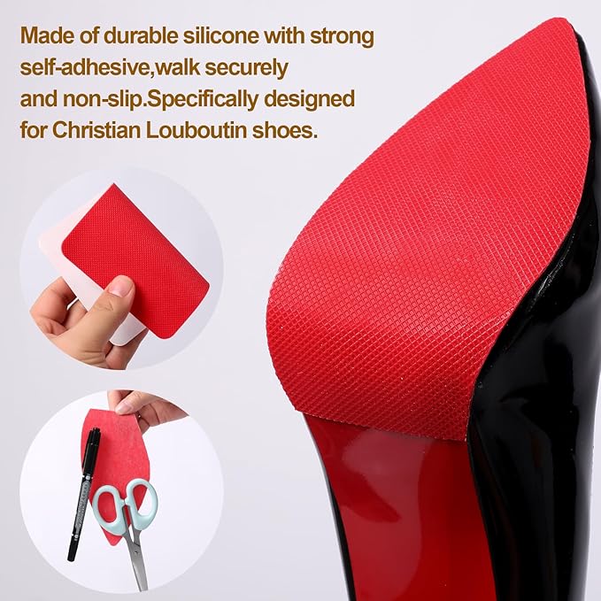 Red Bottoms Sole Protector,Shoe Sole Protector for Christian Louboutin High Heels, Anti Slip Shoe Grips Pads Compatible with Louboutin Shoes -2 Pairs（6.0"×4.0",Red）