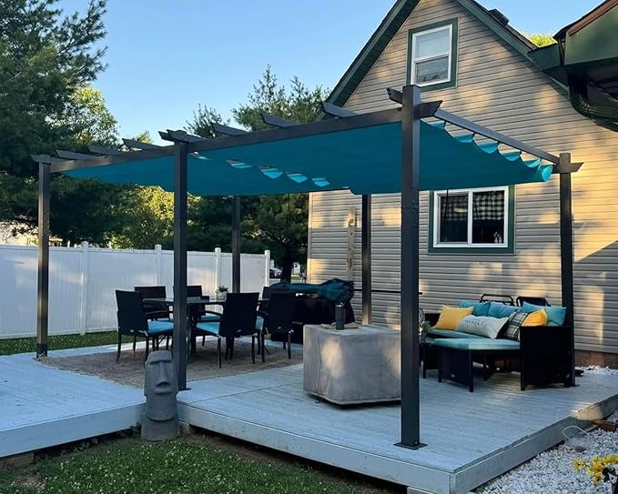 PURPLE LEAF Outdoor Pergola 10' X 18' Retractable Aluminum Turquoise Blue | by PURPLELEAF