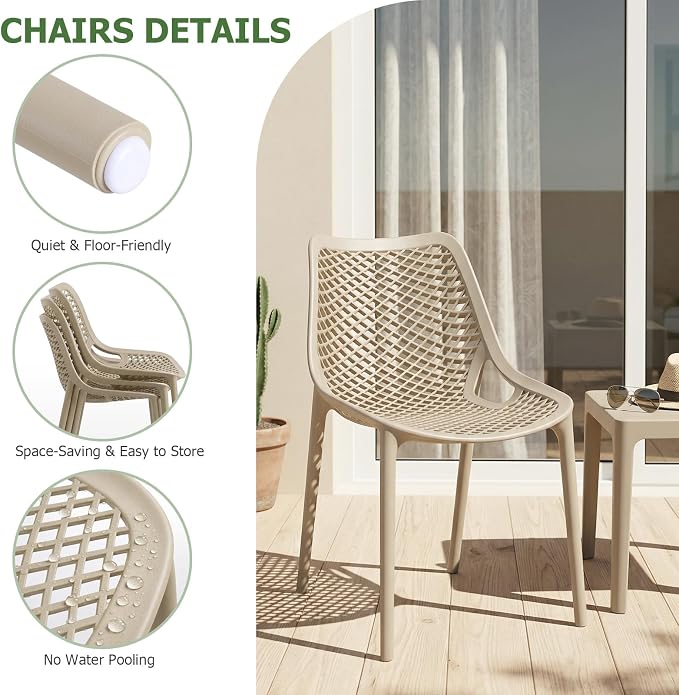 4 Pack Outdoor Patio Chairs, Plastic Dining Chairs, No Assembly, Plastic Chairs - Image 6