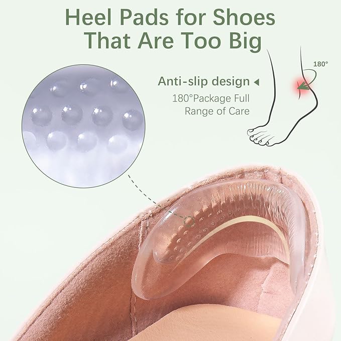 6 Pairs Heel Pads for Shoes That are Too Big: Heel Grips for Womens - Soft High Heel Comfort Pads for Loose Shoes - Stop Heel Pain - Blisters