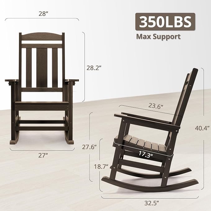 LUE BONA Outdoor Rocking Chairs Set of 2, Weather Resistant HDPS Poly Rocker - Image 2