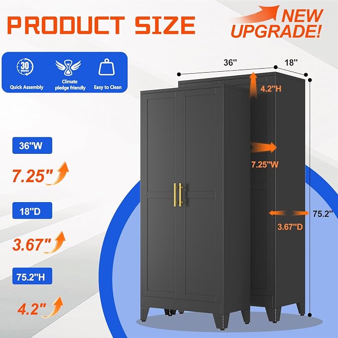 GAIOUS 75'' Tall Metal Garage Storage Cabinet, File Cabinet - Image 2