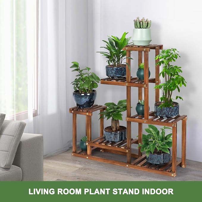 Wood Plant Stand Indoor Outdoor Multi Tiered Plant Shelf Holder | Corner High - Image 5