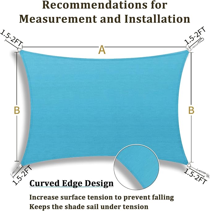 Shade&Beyond 6'x12' Sun Shade Sail Canopy Rectangle, UV Block Breathable Curved - Image 5