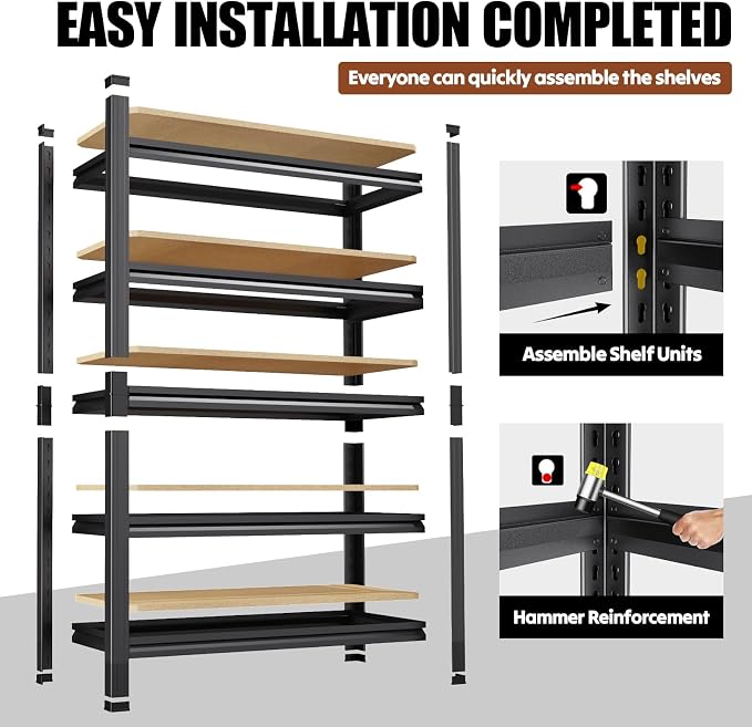71.2" H Wood Garage Shelving, Adjustable Storage Shelves, 5 Tier Standing Metal - Image 6