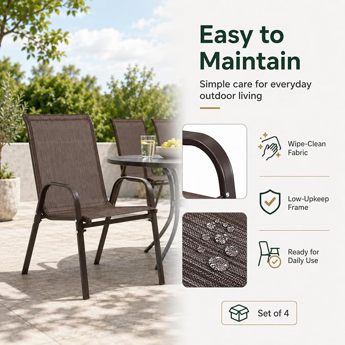 Majnesvon Outdoor Patio Chairs Set of 4, Stackable Patio Chairs, Front Porch - Image 4