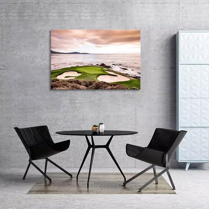 USA California Golf Course Wall Art for Living Room Bedroom Bathroom Home Decorations Coastline Golf Course Greens and Bunkers Picture Poster Framed Artwork Canvas Prints Ready to Hang(12''H x 16''W)