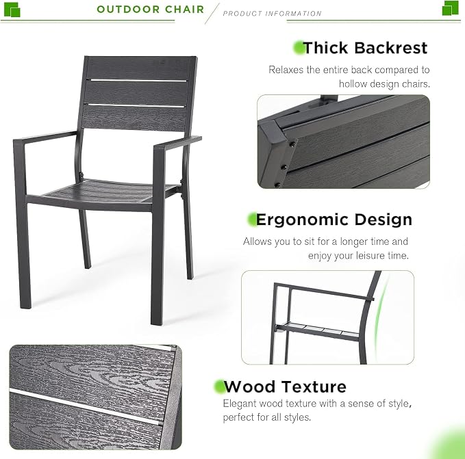 AECOJOY 4 Pieces Outdoor Dining Chairs, Aluminum Frame Stackable Patio Chair - Image 5