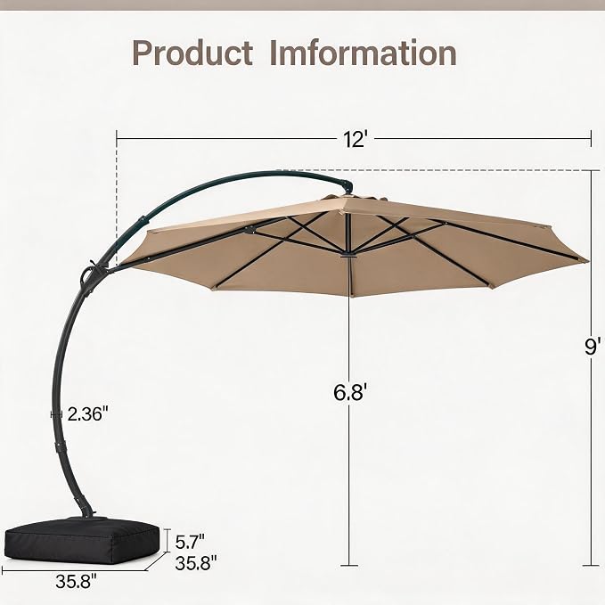 12ft Patio Cantilever Umbrella - Image 3