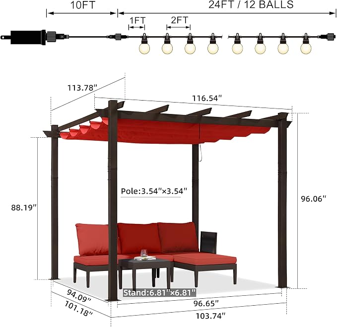 PURPLE LEAF Pergola 10' x 10' Adjustable Shade Canopy Matel Frame, Terra | - Image 6