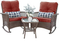 Patio Furniture Set 3 Pieces, Wicker Outdoor Rocking Bistro Set, Backyard or by VonzoyHome