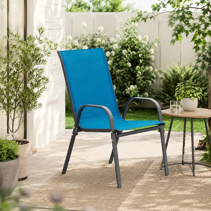 Patio Chairs Set of 4, Stacking Patio Chairs - Image 2