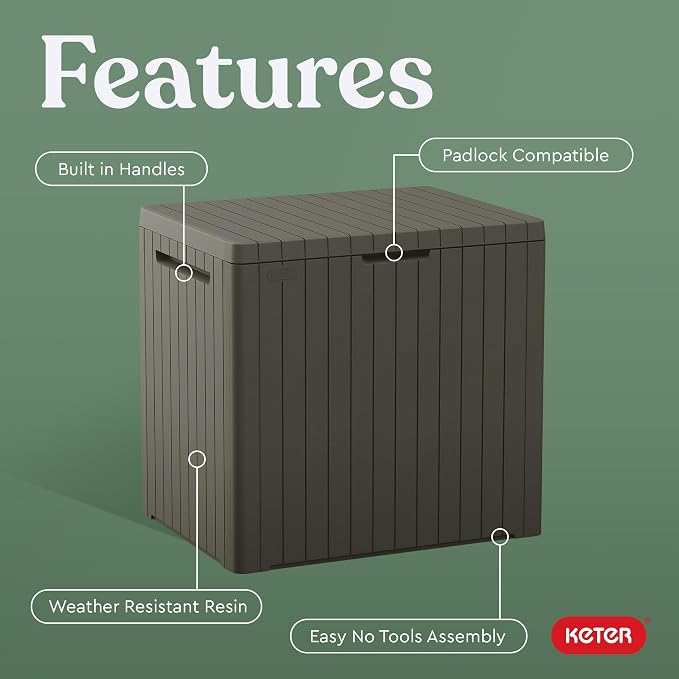 Keter City 30 Gal Outdoor Storage Box and Patio Side Table | Taupe, Weatherproof - Image 4