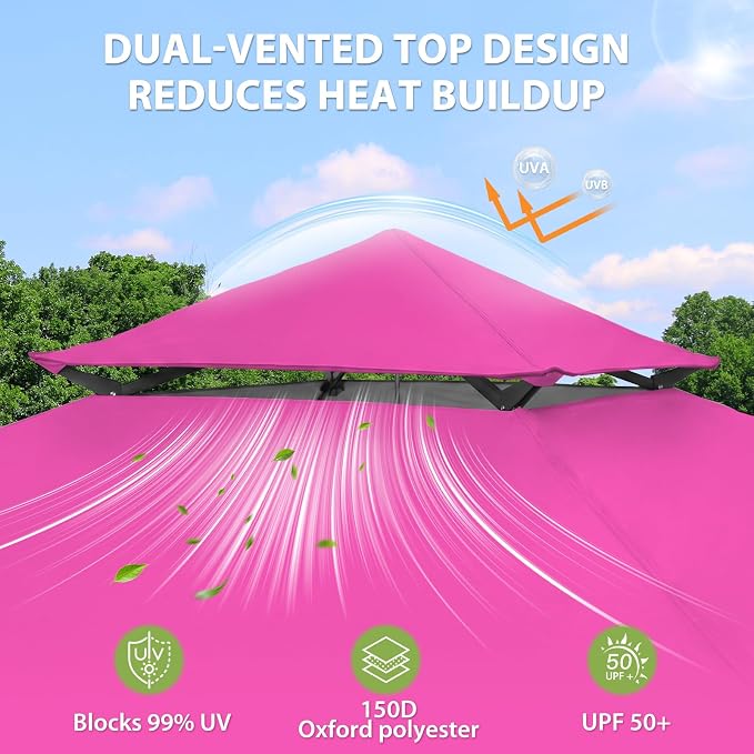 EAGLE PEAK 13x13 Pop Up Canopy Tent, Auto Extended Eaves, Light Pink | Easy - Image 2