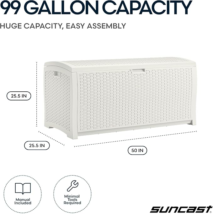 Suncast 99 Gallon Wicker Horizontal Outdoor Deck Box - Image 4