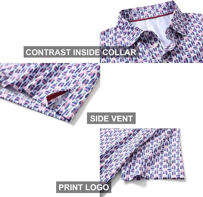 Golf Shirts for Men Dry Fit Short Sleeve Print Performance Moisture Wicking Polo Shirt