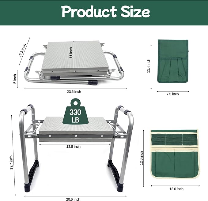 Garden Kneeler and Seat with 11.5" Wide Pad, Foldable Garden Stool with 2 Tool - Image 3