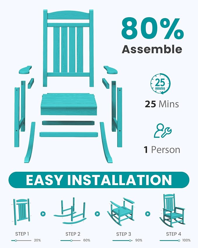 SERWALL Rocking Chair Outdoor, Oversized HDPE Patio Rocking Chairs, Aruba | - Image 8
