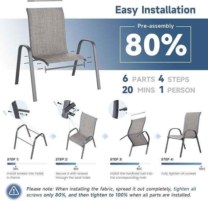 Amopatio Patio Chairs Set of 8, Outdoor Stackable Dining Chairs - Image 5