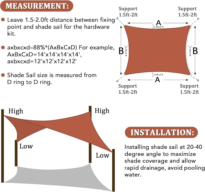Shade&Beyond Rectangle Sun Shade Sail 08'X10' Permeable Canopy Rust Red - Image 6