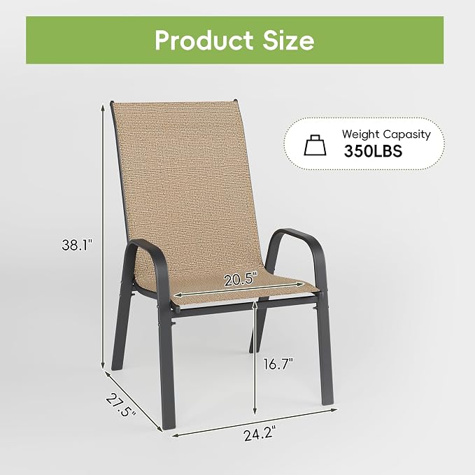 Patio Chairs Set of 2, Outdoor Dining Chairs Stackable - Image 3