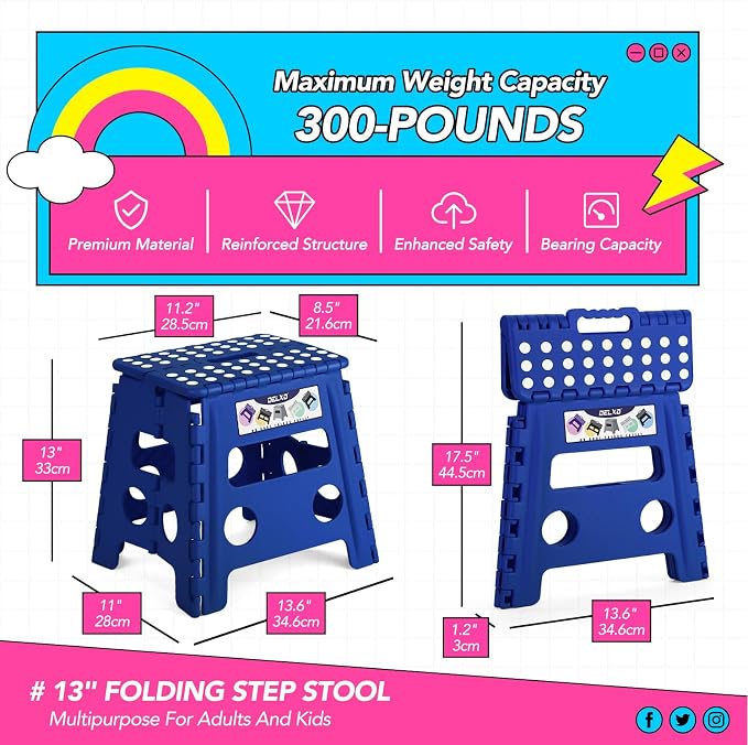 Delxo Folding Step Stool 13 Inch, 300 Lbs Step Stool - Image 2