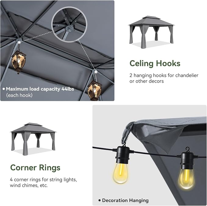 Aoxun 12x10 Gazebo Metal Frame Canopy - Image 4
