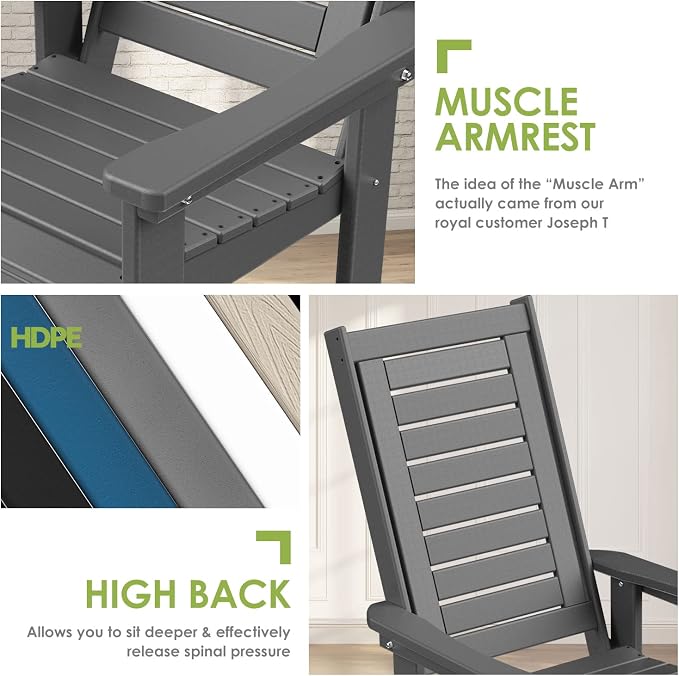GREENVINES Oversized Outdoor Rocking Chair, HDPE Rocker - Image 7
